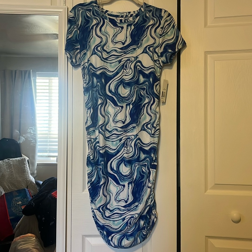 NWT Blue Bodycon Ruched Mini Dress